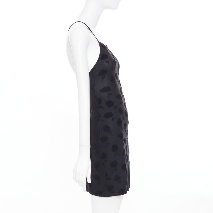 EMPORIO ARMANI Vintage black floral flock velvet jacquard slip dress IT38 XS