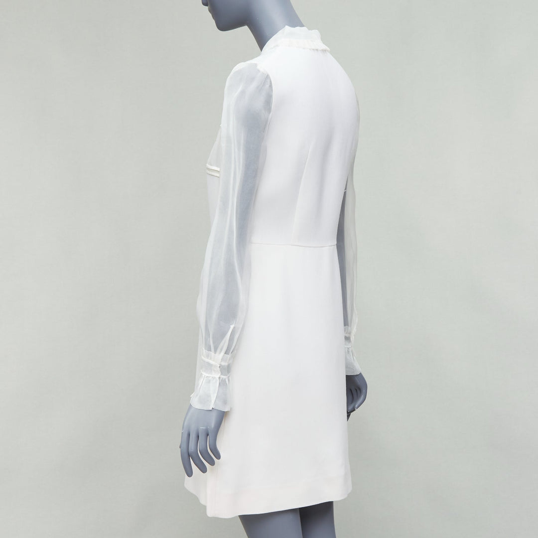 MIU MIU 2016 white cream virgin wool silk crystal button babydoll dress IT40 S