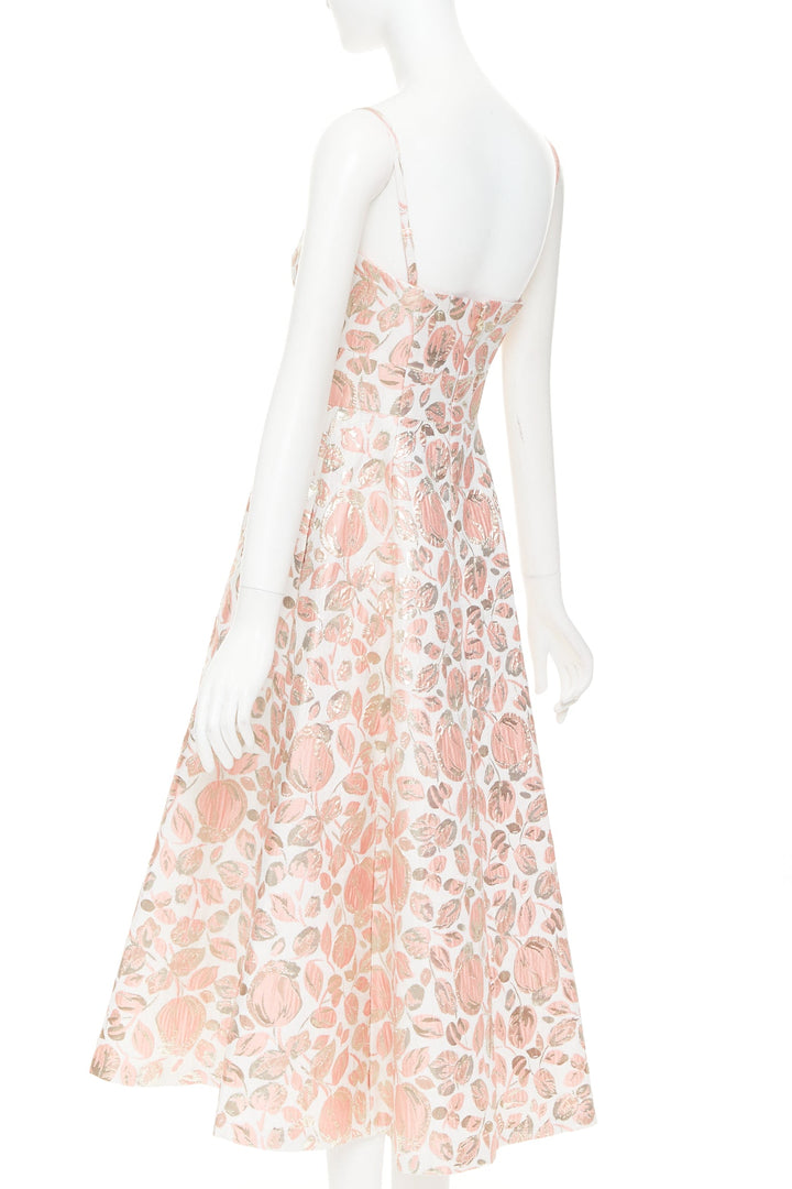 KATE SPADE metallic pink gold Rosebud brocade midi dress US4 M