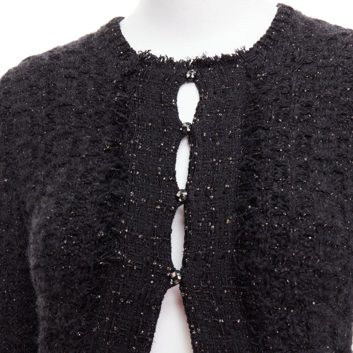 CHANEL 05A black metallic tweed silver CC logo cardigan jacket FR38 M