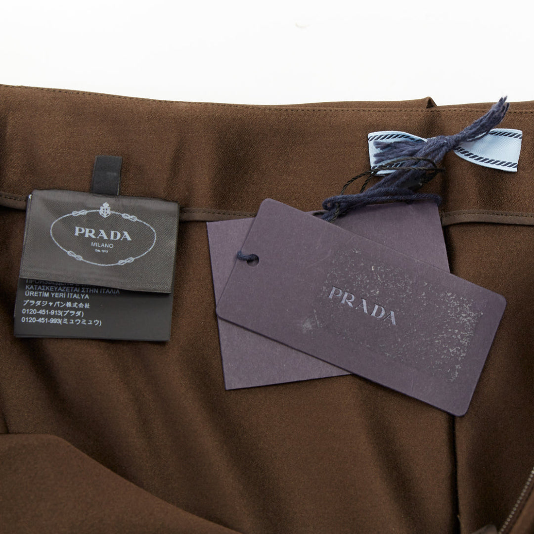 PRADA 2022 Runway brown silk satin origami trail train mini skirt IT40 S