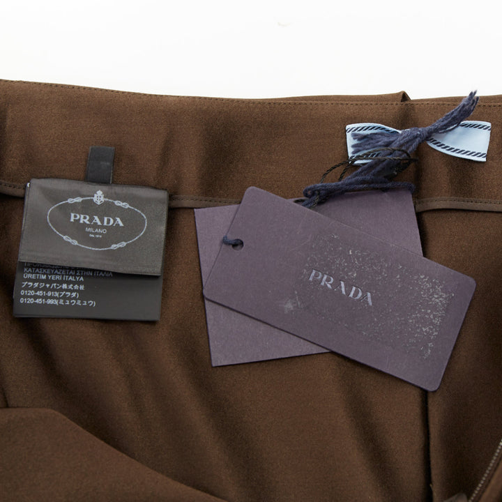 PRADA 2022 Runway brown silk satin origami trail train mini skirt IT40 S