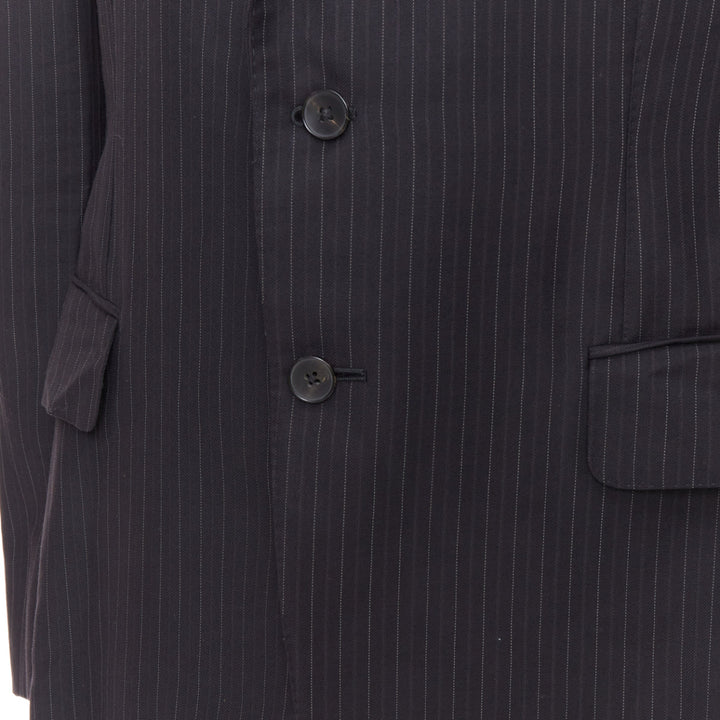 GUCCI Vintage charcoal grey 100% wool pinstripe double vent blazer IT52 XL