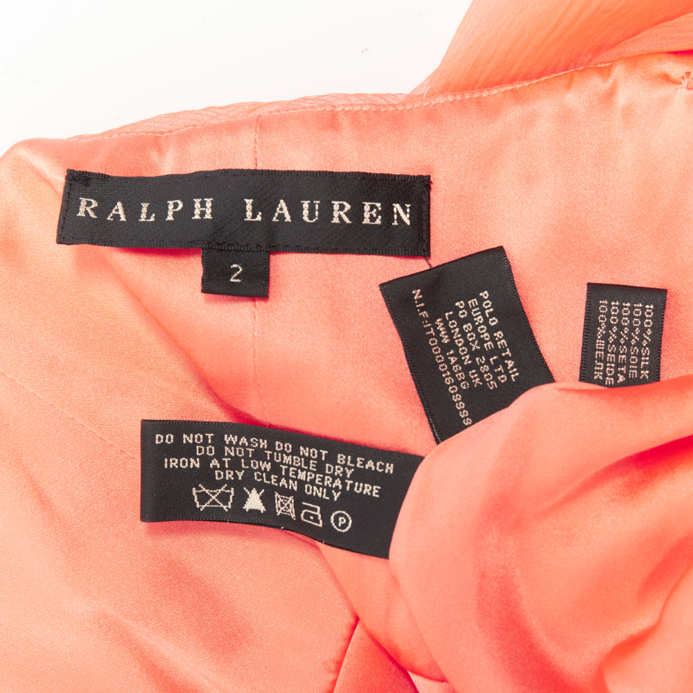 RALPH LAUREN Black Label coral orange 100% silk strapless mini dress US2 S
