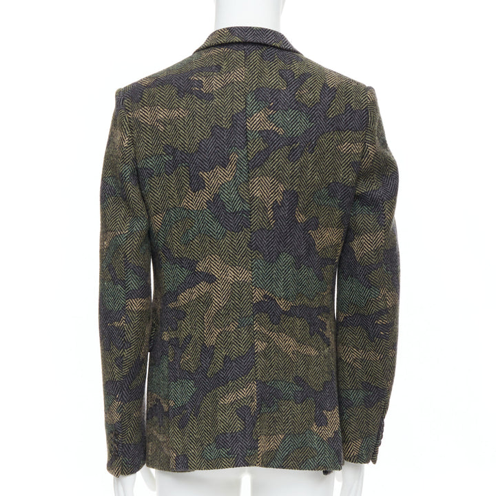 VALENTINO green camouflage print herringbone wool blazer jacket IT50 L