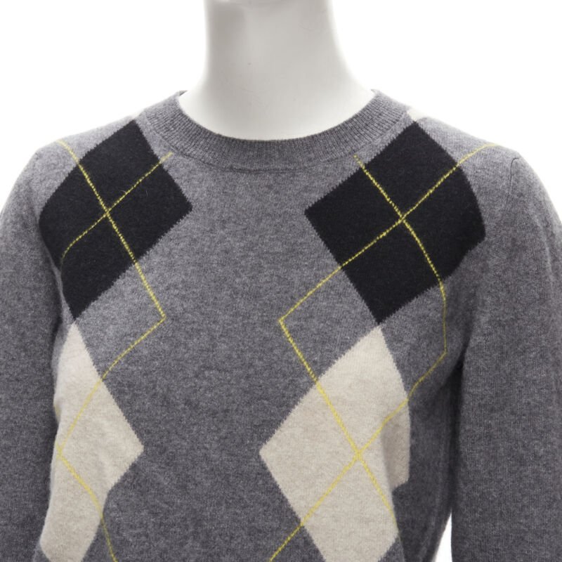 PRINGLE OF SCOTLAND wool grey argyle yellow sweater asymmetric midi skirt XS