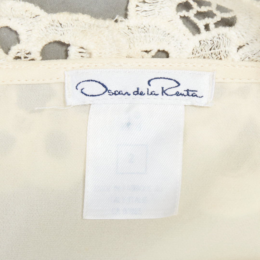 OSCAR DE LA RENTA cream 100% silk floral lace appliqu‚àö¬© peasant blouse US2 S