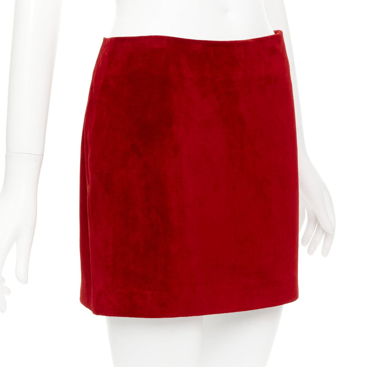 SAINT LAURENT 2019 red suede leather back dart mini skirt FR38 M