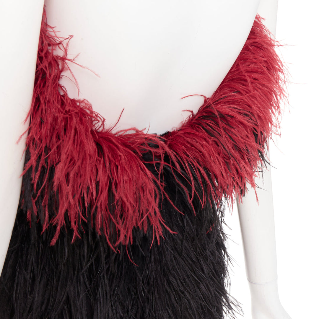 rare ALEXANDRE VAUTHIER COUTURE SS2022 Runway black red ostrich feather dress
