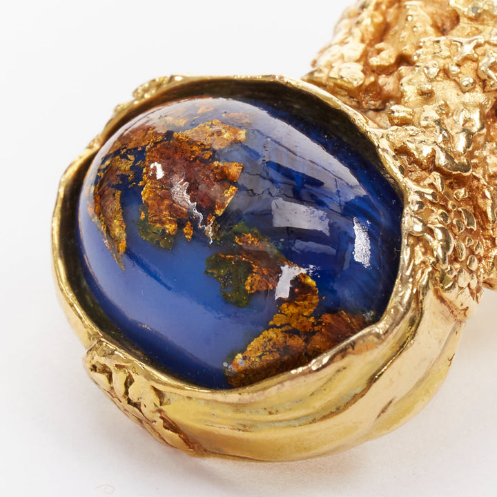 YVES SAINT LAURENT YSL Arty gold tone blue lapis foil enamel cabochon ring US7