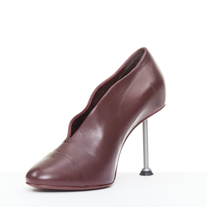 VICTORIA BECKHAM Pin plum burgundy smooth leather silver nail heel pumps EU38