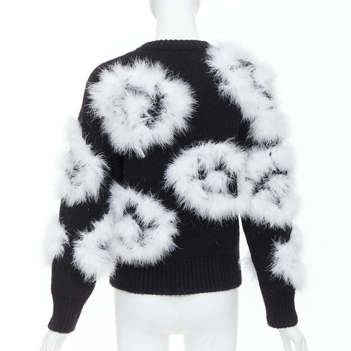 CHANEL 23A Runway white turkey feather black cashmere sweater FR38 M