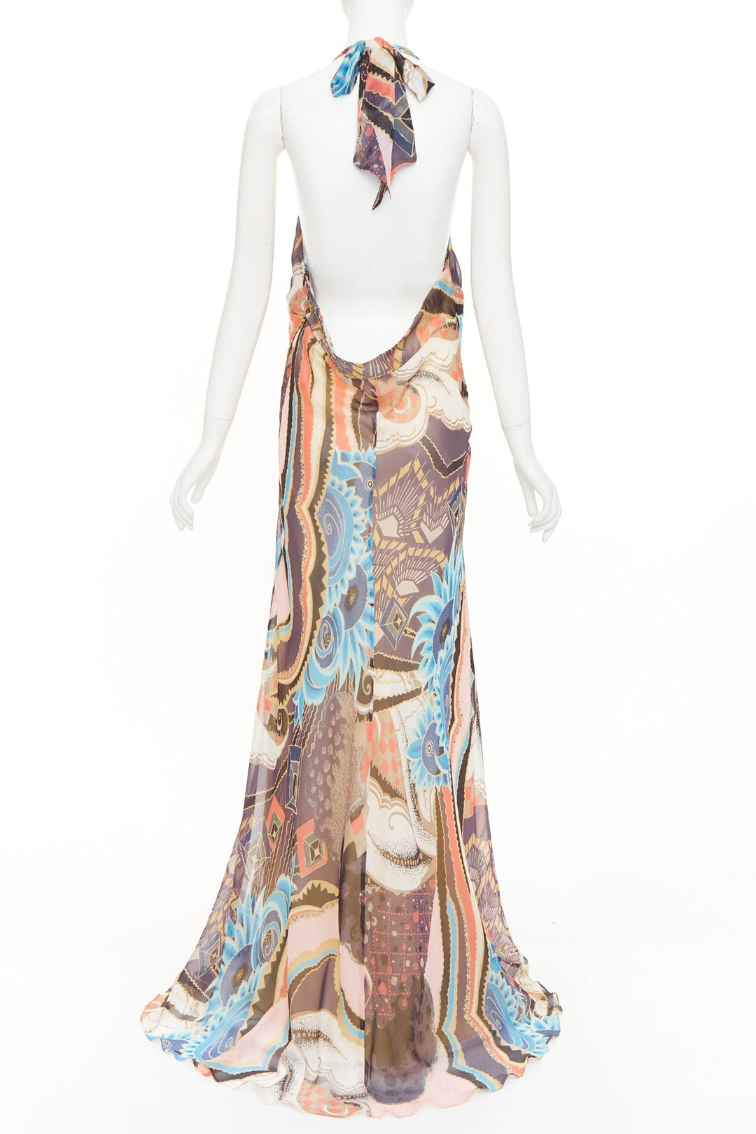 CHRISTIAN LACROIX Vintage abstract paisley print silk halter dress FR46 3XL