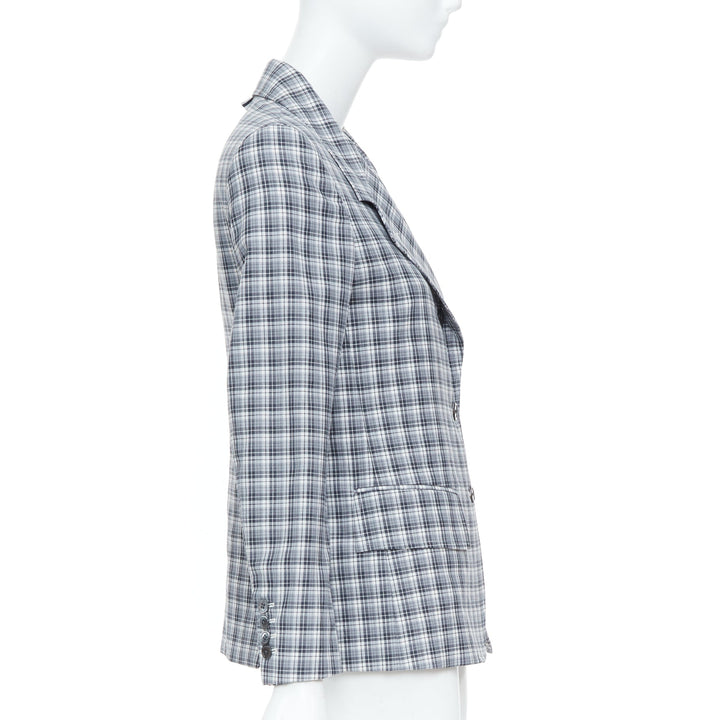 THOM BROWNE grey navy plaid wool multicolor silk lined tailoring blazer IT40 S