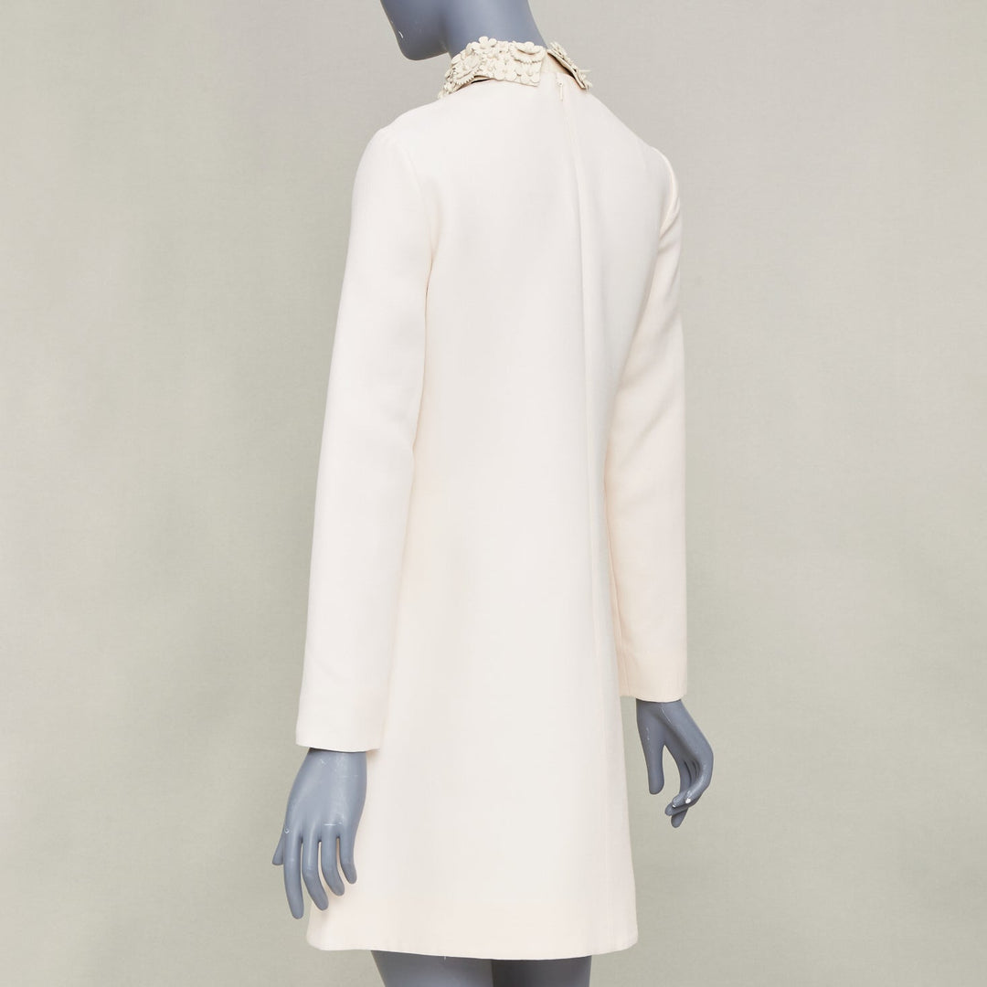 VALENTINO 2014 Bridal Crepe Couture leather petal collar ivory dress IT40 S