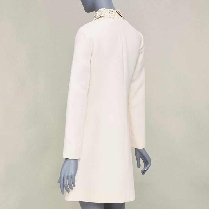 VALENTINO 2014 Bridal Crepe Couture leather petal collar ivory dress IT40 S
