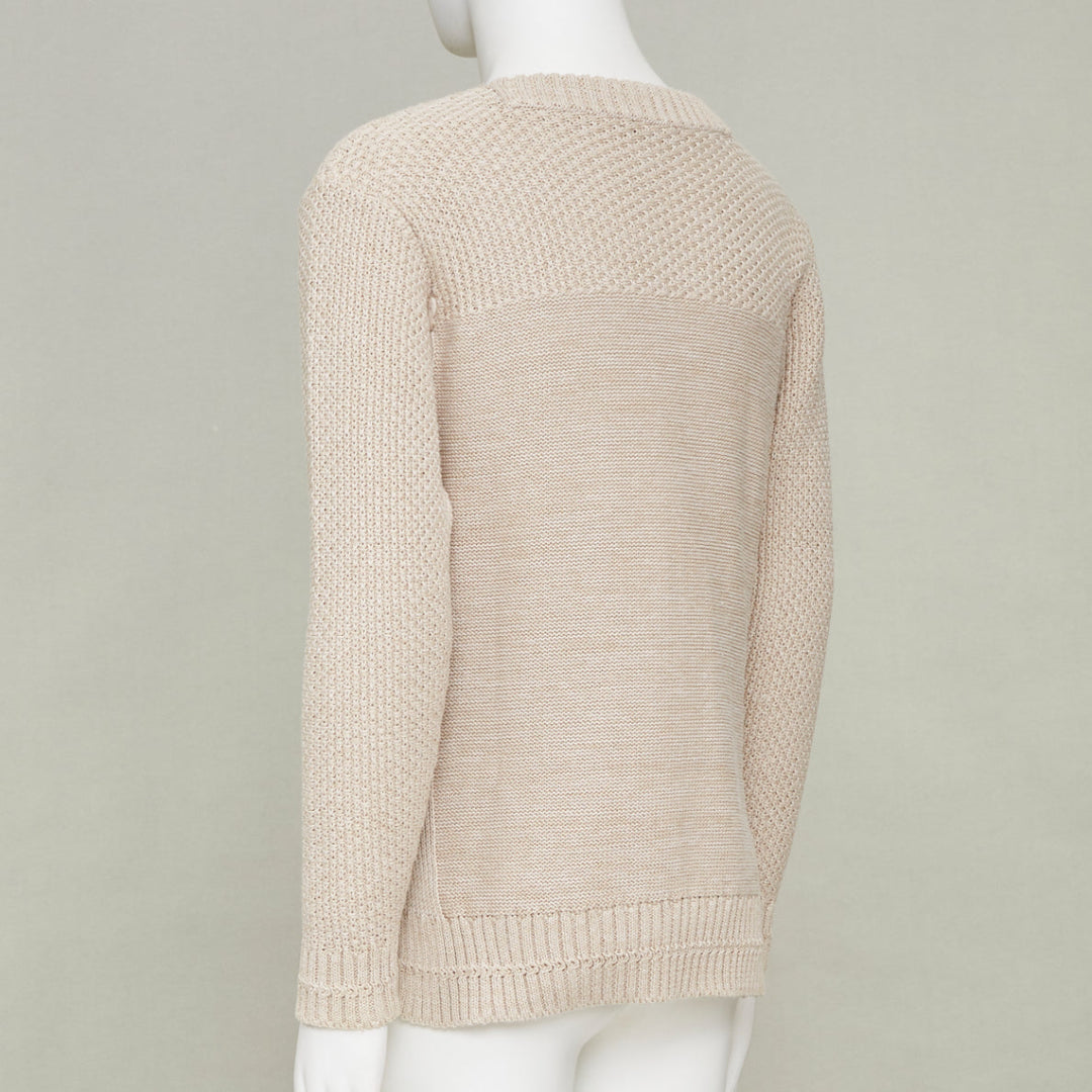 ISSEY MIYAKE beige oatt openwork yoke panels textured cotton sweater JP1 S