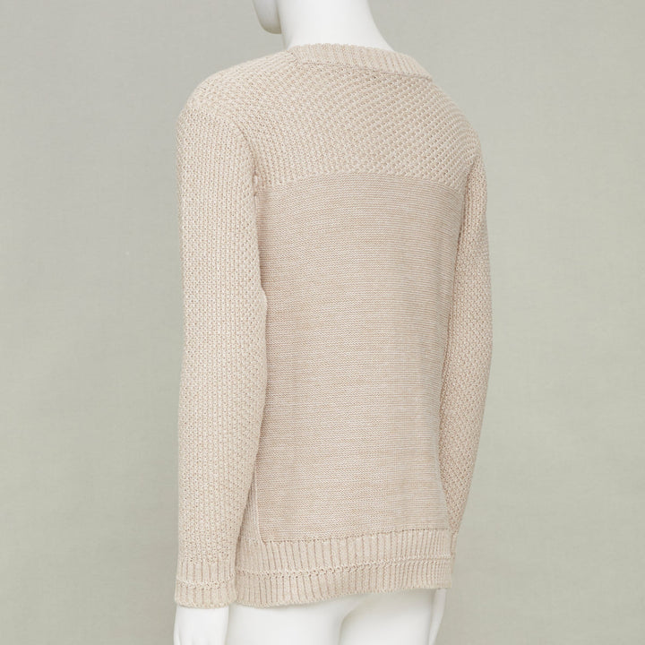ISSEY MIYAKE beige oatt openwork yoke panels textured cotton sweater JP1 S