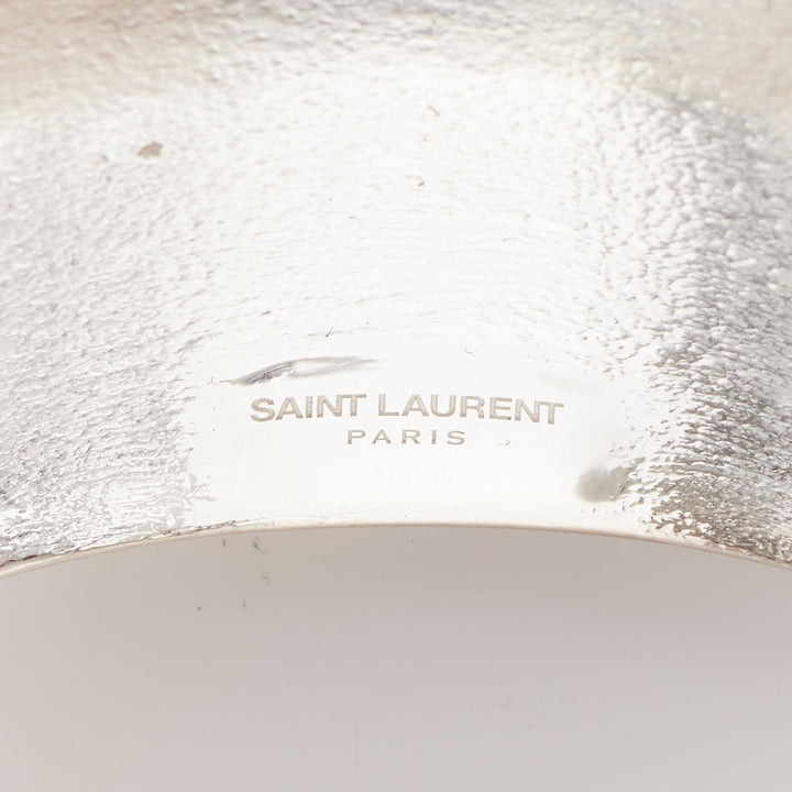 SAINT LAURENT 2024 Runway Stacked Bamboo mirror silver wide cuff bangle