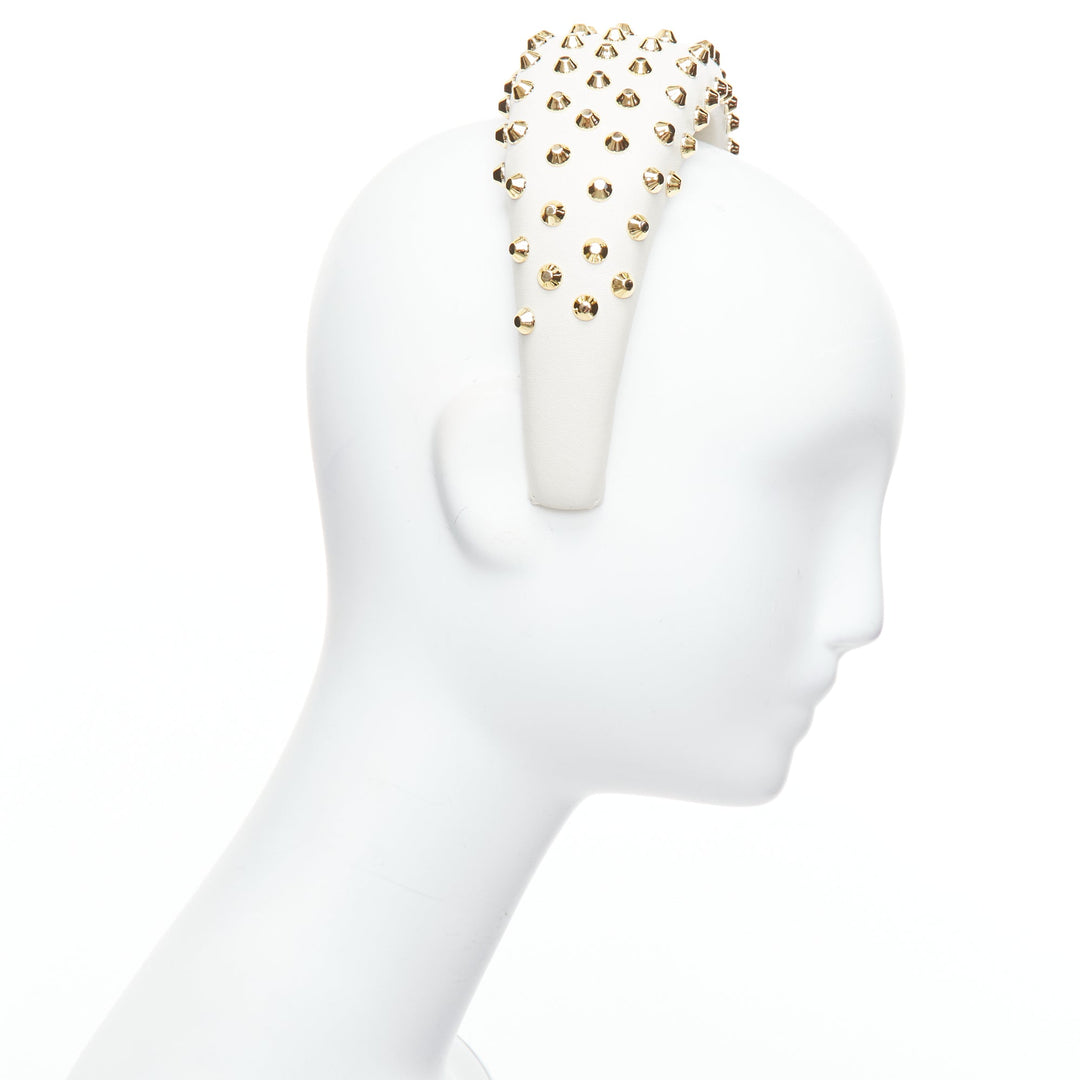 PRADA white leather gold studded padded Alice headband