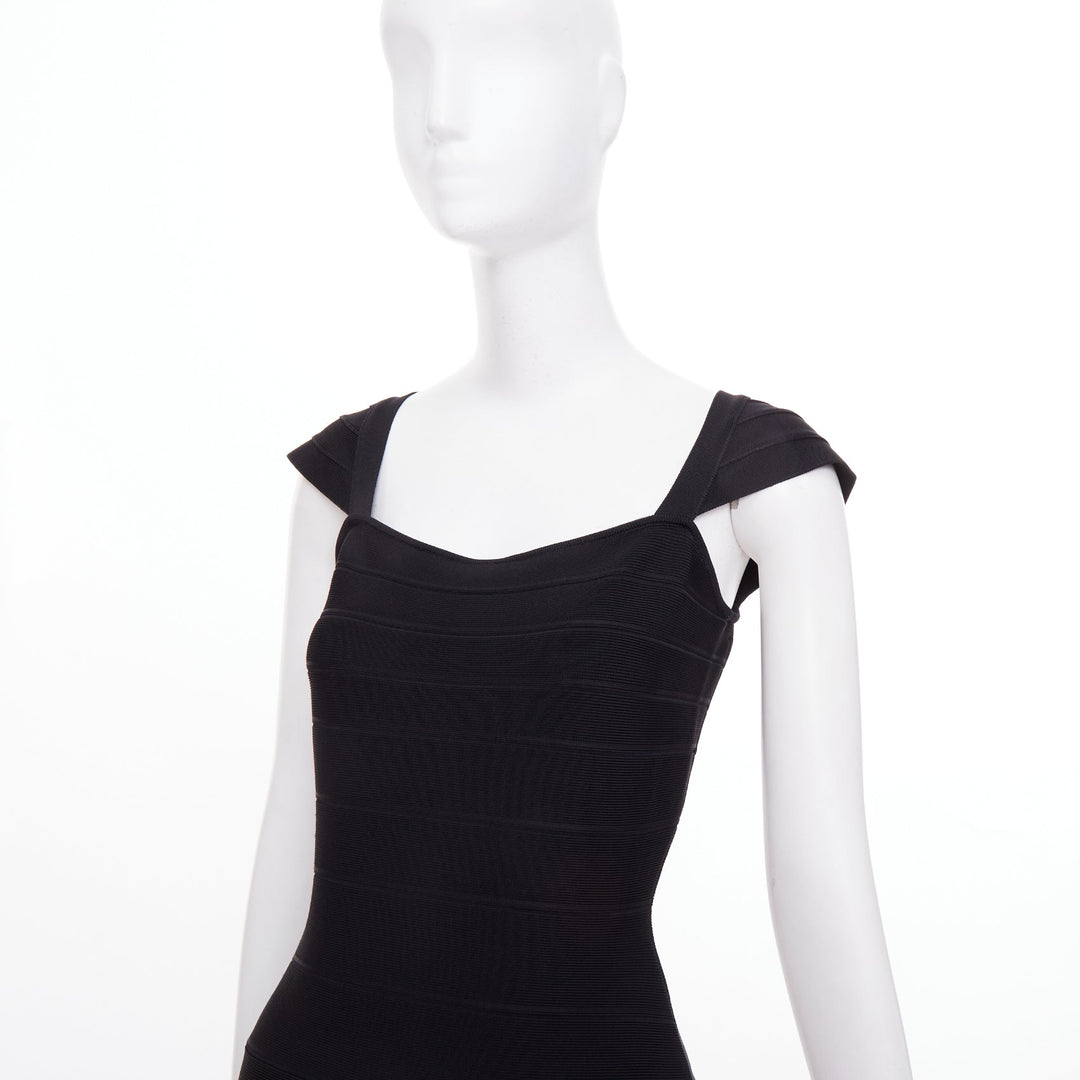 HERVE LEGER Kristen black bandage sculpted shoulder open side bodycon dress S