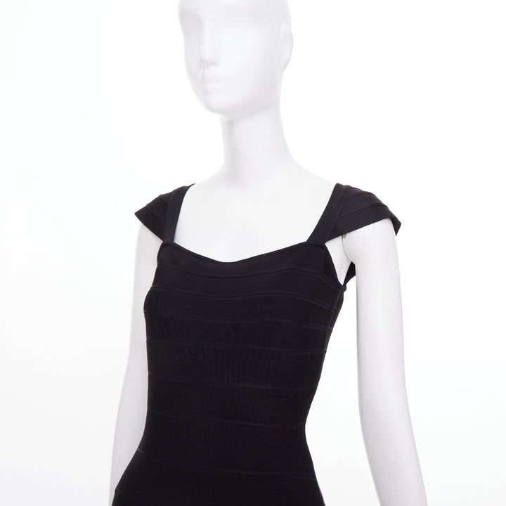 HERVE LEGER Kristen black bandage sculpted shoulder open side bodycon dress S