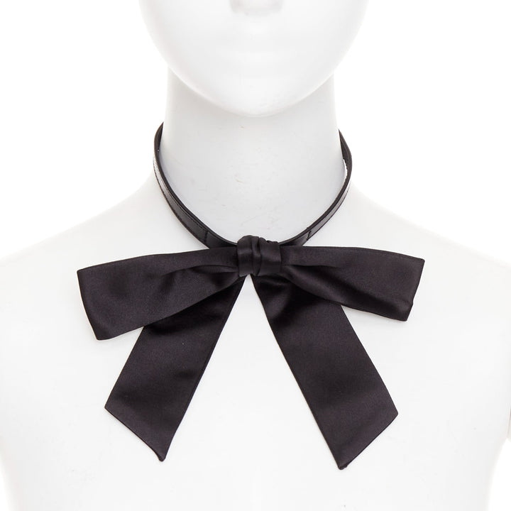 SAINT LAURENT 2013 Runway Lavalliere Bow Choker black silk satin necklace