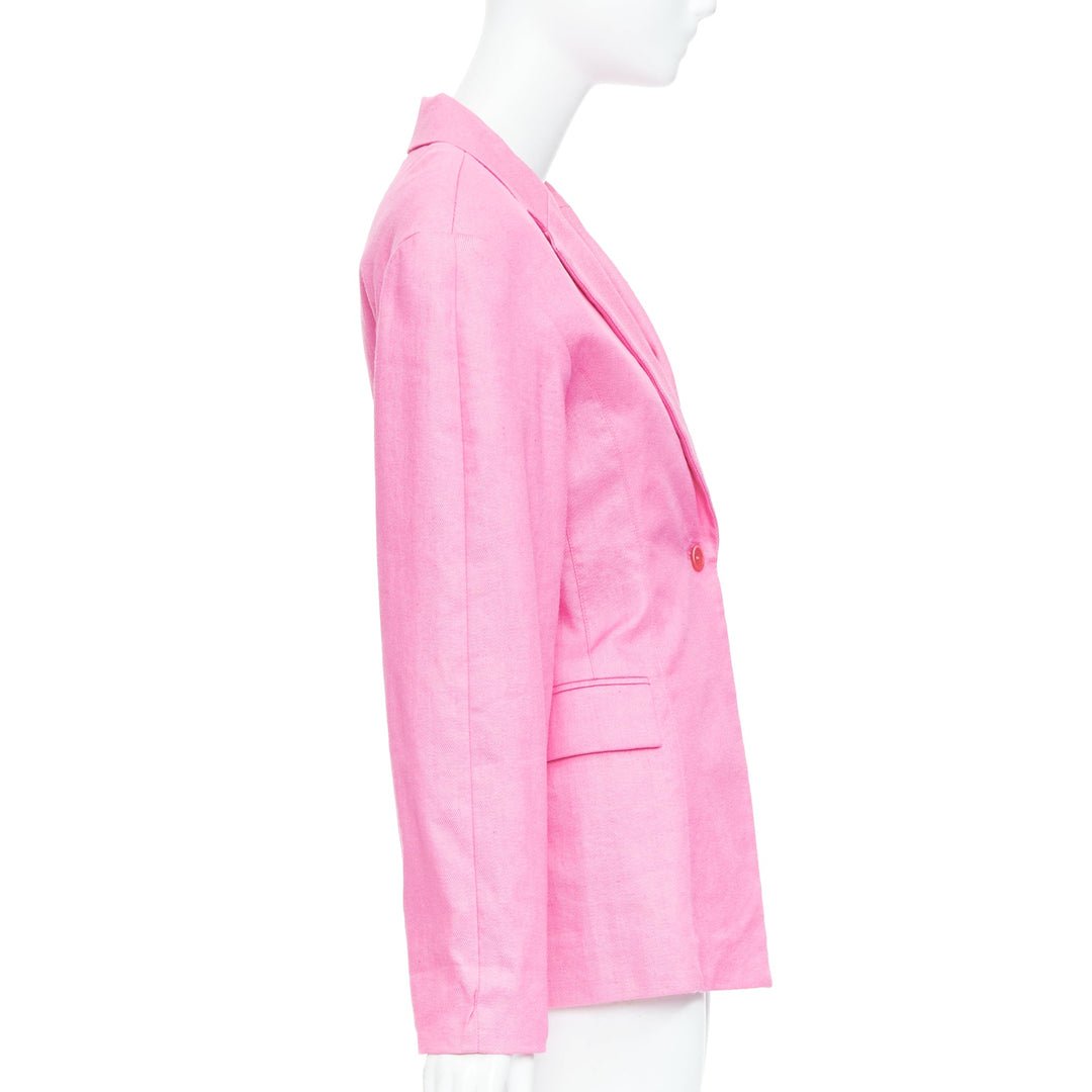 JACQUEMUS Le Splash Fresa hot pink linen twill fitted waist blazer FR36 S