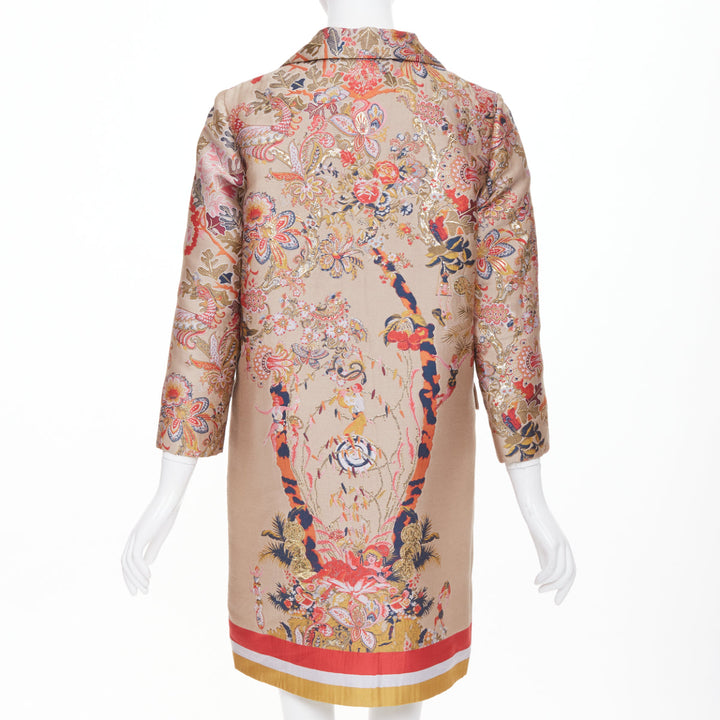 ETRO taupe red placed floral cotton blend jacquard overcoat IT42 M