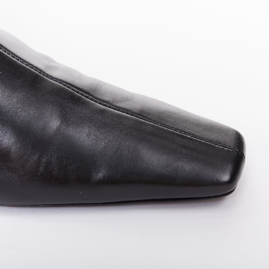 THE ROW Bette black leather square toes knee high flat boots EU37.5