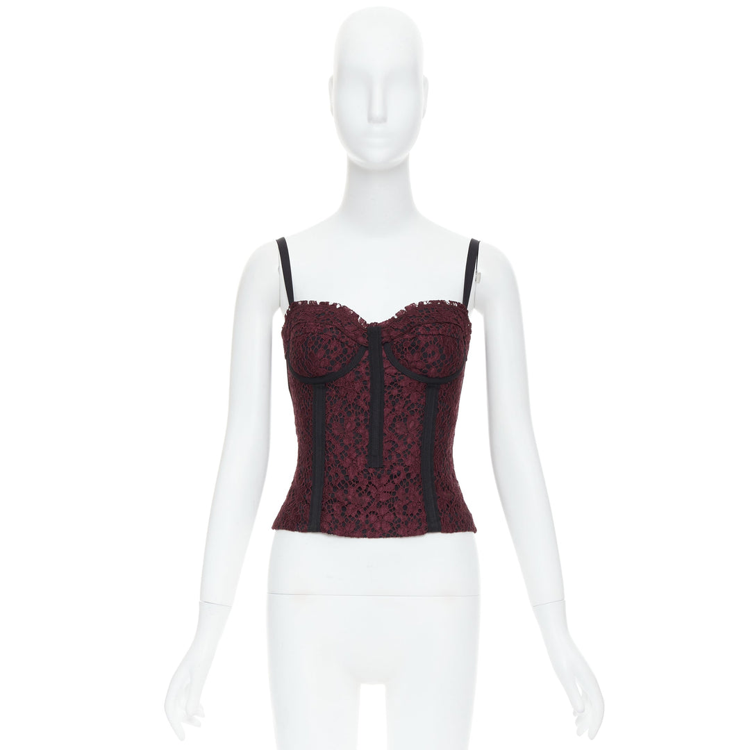 DOLCE GABBANA burgundy black lace overlay hard corset bustier IT42 M