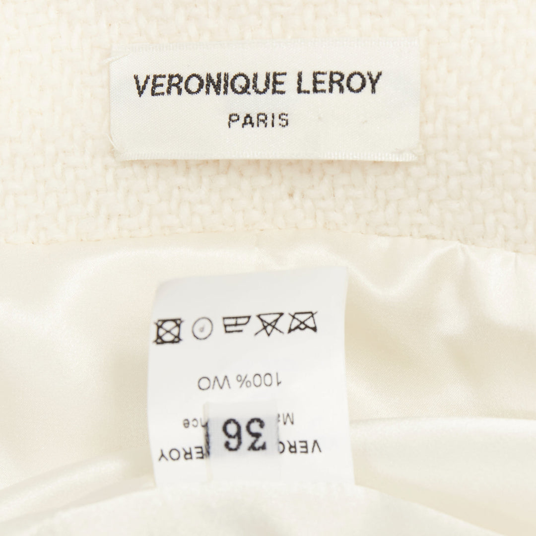 VERONIQUE LEROY 2015 cream textured wool boucle cropped blazer jacket FR36 S