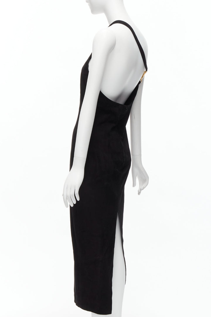 rare GUCCI TOM FORD genuine suede gold buckle backless pencil dress IT42 M