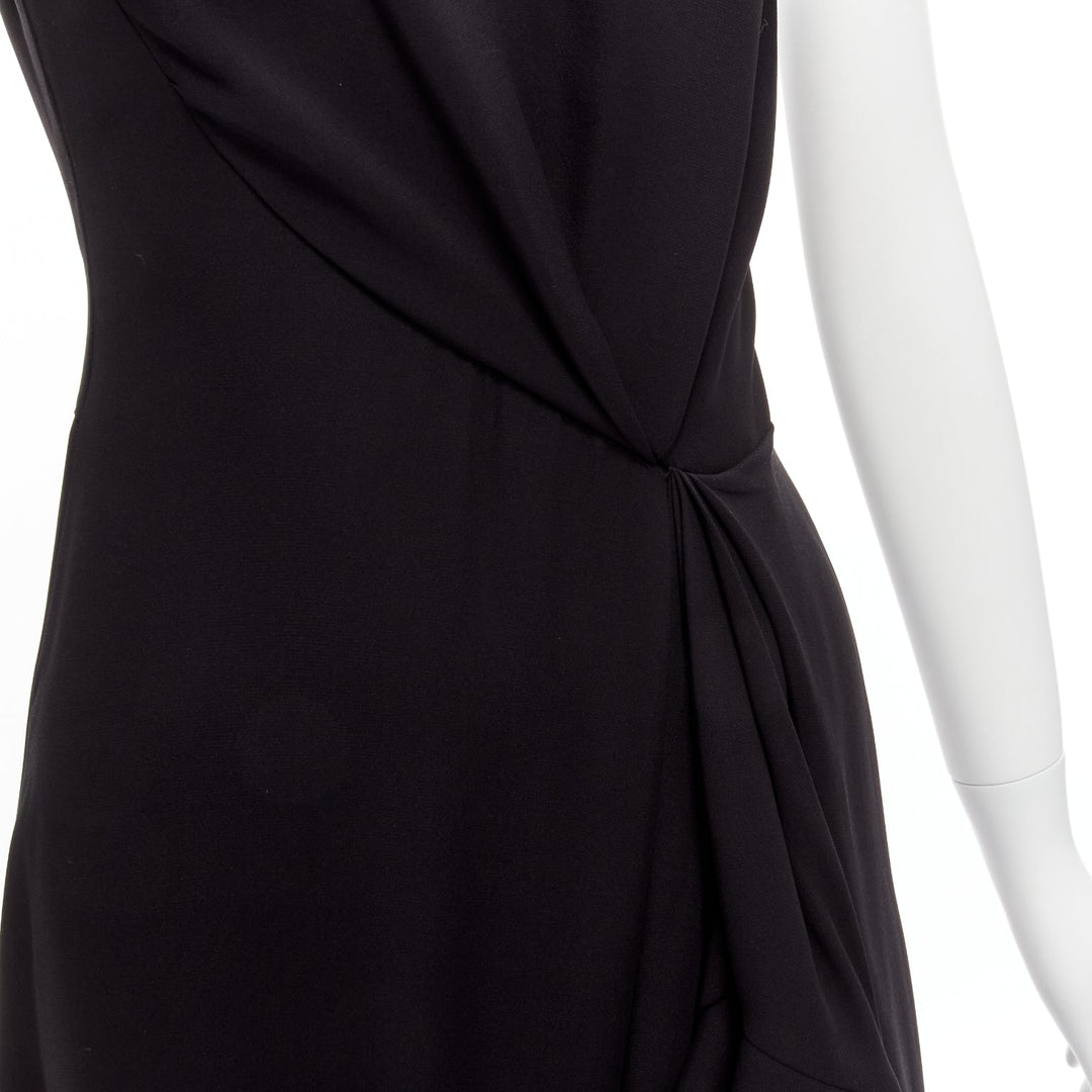 DION LEE black silk one shoulder drape front asymmetric ruffle dress AUS10 M