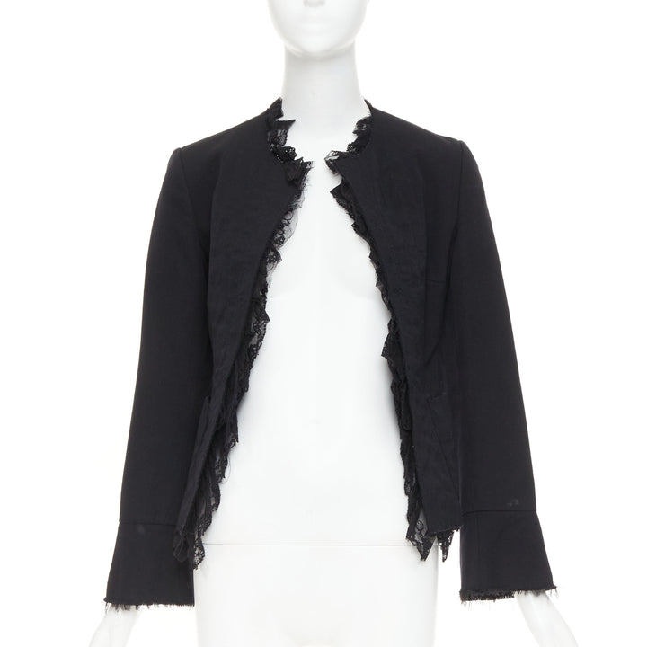 COMME DES GARCONS 2005 black wool lace mousseline open ruffle cropped jacket S