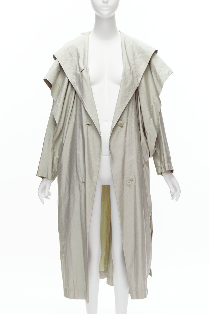 ISSEY MIYAKE 1986 Vintage Runway grey hooded sleeve layer draped overcoat JP9 M