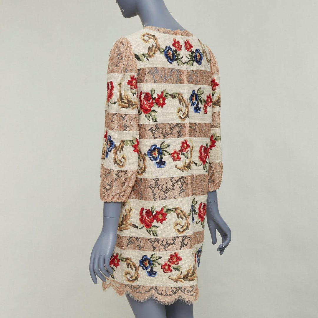 DOLCE GABBANA 2012 Runway baroque floral needlepoint sheer lace shift dress IT44