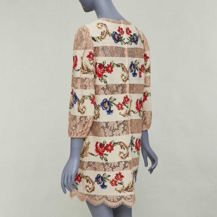 DOLCE GABBANA 2012 Runway baroque floral needlepoint sheer lace shift dress IT44