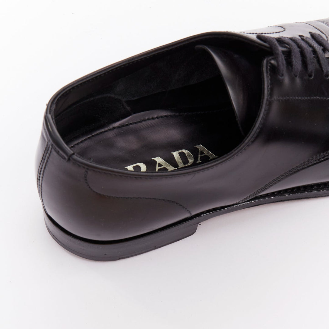 PRADA black round toe lace up classic brogue dress shoes UK7 EU41