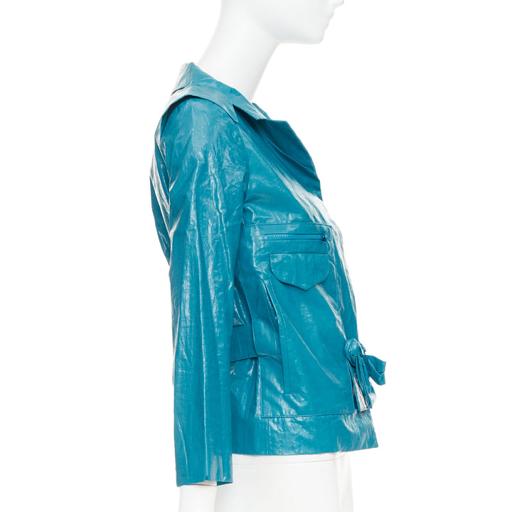 CHLOE Aqua Fresh blue crinkled coated acetate cotton cropped jacket FR36 S