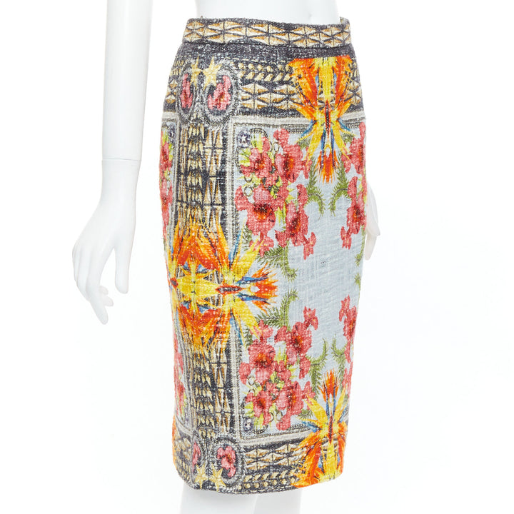 GIVENCHY Riccardo Tisci 2012 Birds of Paradise boucle tweed pencil skirt FR38 M