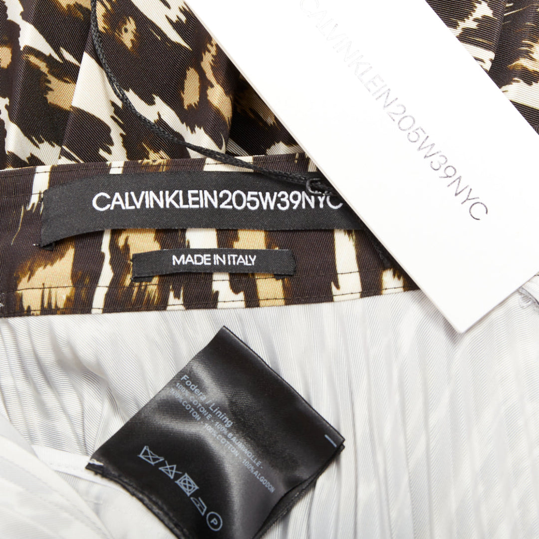 CALVIN KLEIN 205W39NYC Raf Simons brown leopard print pleated skirt US0 XS