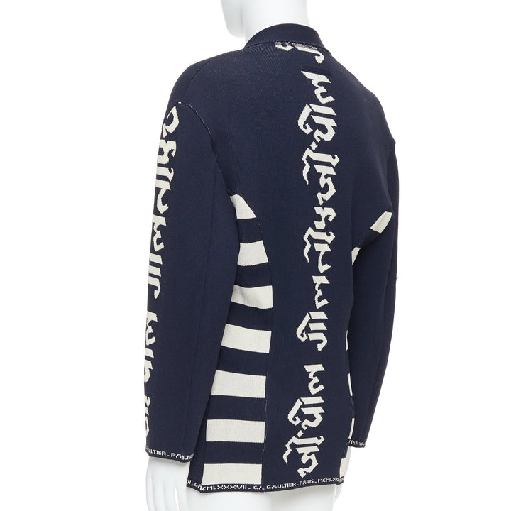 JEAN PAUL GAULTIER EQUATOR 1987 navy white heavy knit graphic jacket FR48 M