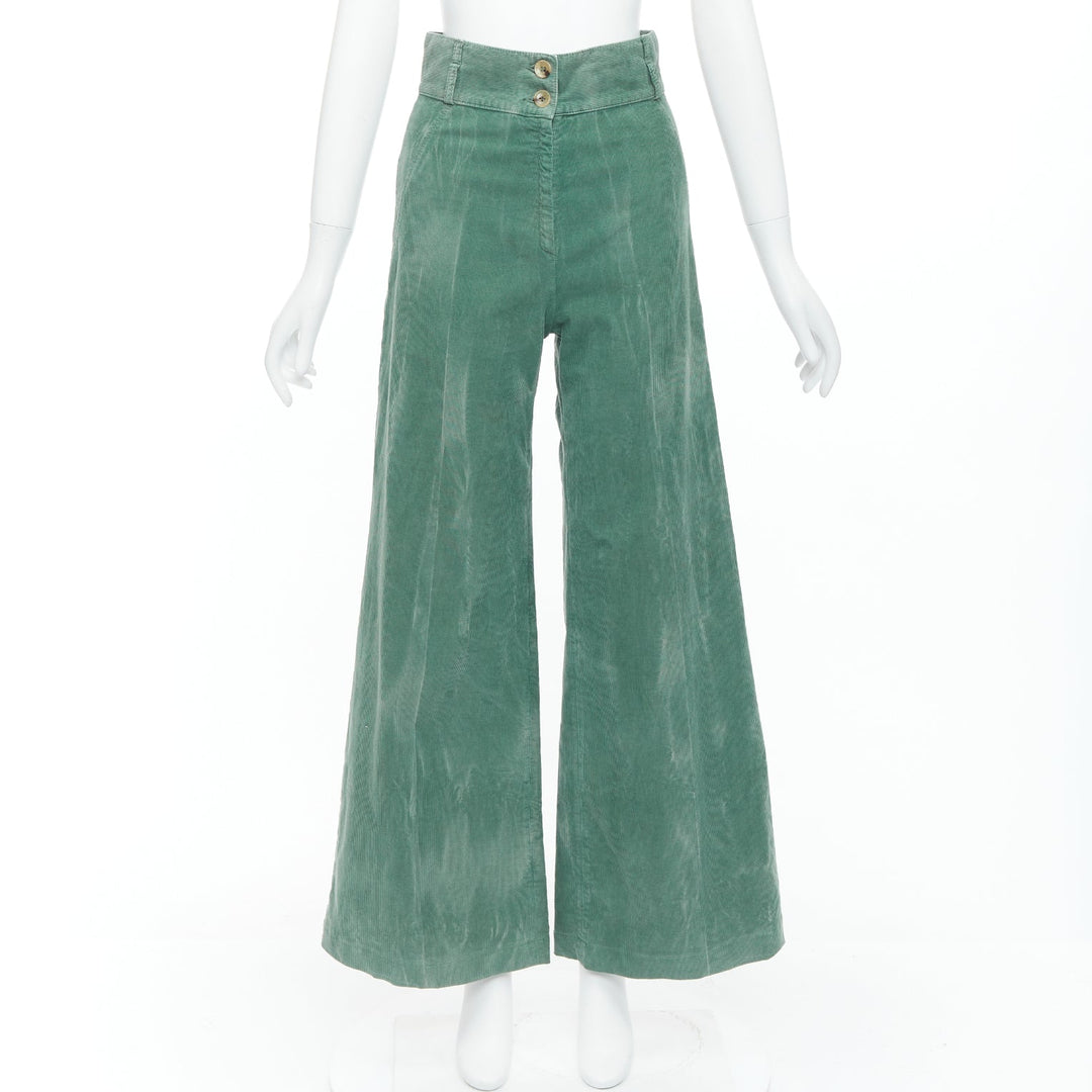 GUCCI green corduroy butterfly embroidery wide flare trousers IT40 S