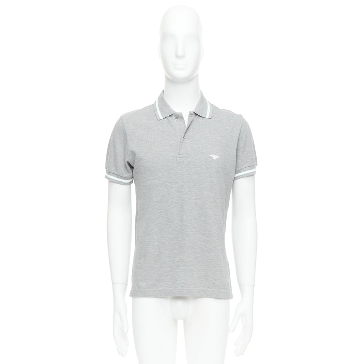 DIOR HOMME grey cotton pique white bee striped polo shirt FR46 S