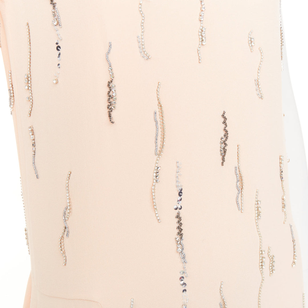 PRADA 2018 blush crepe crystal embellished asymmetric midi dress IT38 XS