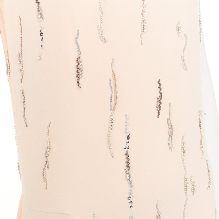 PRADA 2018 blush crepe crystal embellished asymmetric midi dress IT38 XS