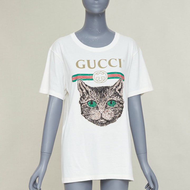 GUCCI Mystic Cat Sequin embroidered GG logo oversized tshirt XS