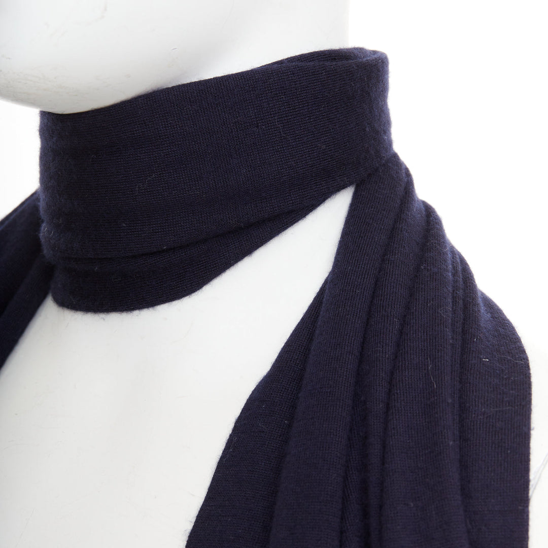 HERMES navy grey cashmere silk reversible H anagram long jersey scarf
