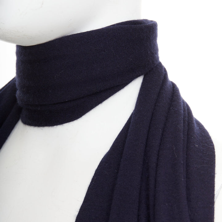 HERMES navy grey cashmere silk reversible H anagram long jersey scarf
